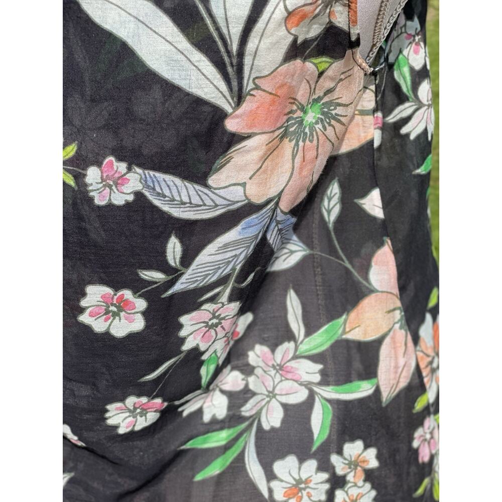 Megan Park Mixed Print Women’s Black Floral Gauzy Cotton Silk Ruffle Shirt Sz M - Picture 4 of 10